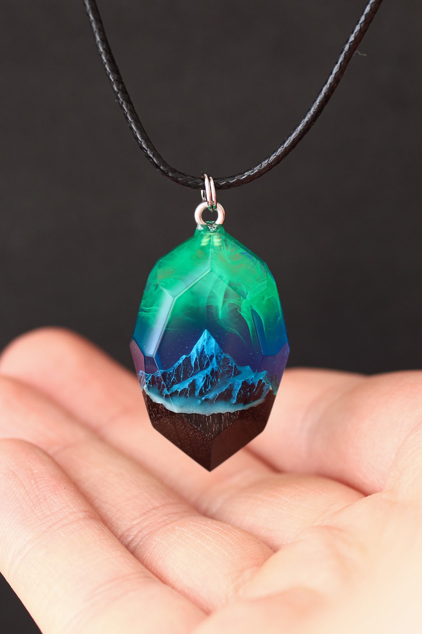 Emerald Aurora Mountain Faceted pendant