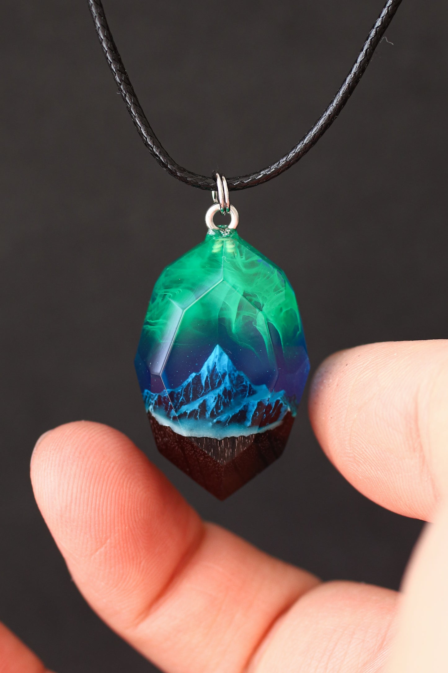 Emerald Aurora Mountain Faceted pendant