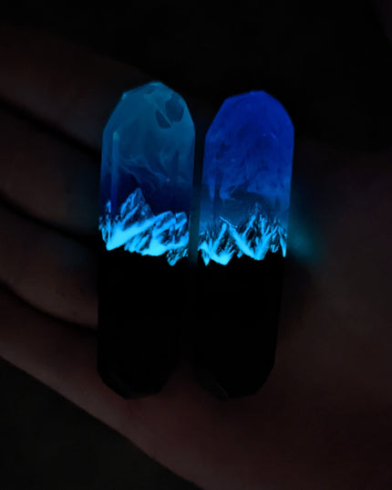 Artistic resin wood USB flash drive with crystal mountain effect glows in the dark