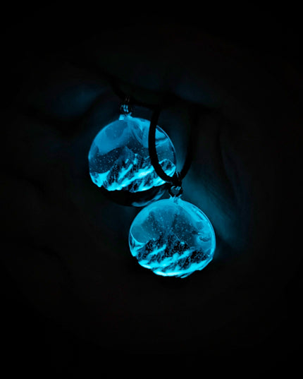 Epoxy resin and wood Blue Round Mountain pendant