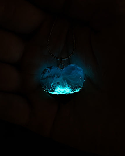 Epoxy resin and wood Blue Flower Heart pendant