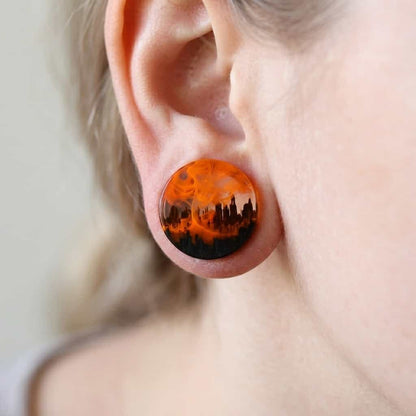 Fire Wood Resin Plug Earrings
