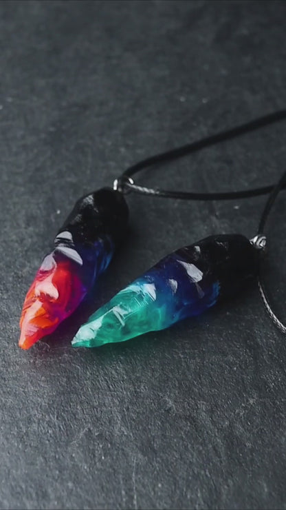 Epoxy resin and wood Couple Nightfall & Northern lights rough pendant