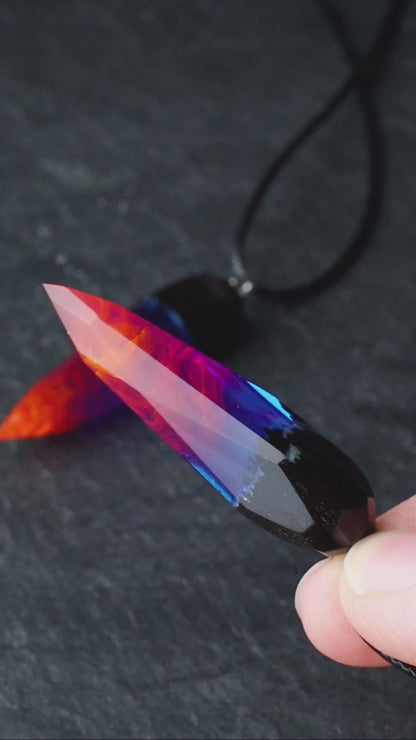 Epoxy resin and wood Nightfall chaotic Сrystal pendant