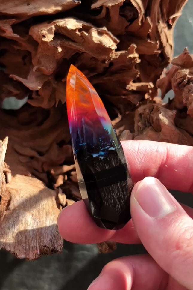 Handmade resin and wood USB flash drives with Nightfall glow in hand