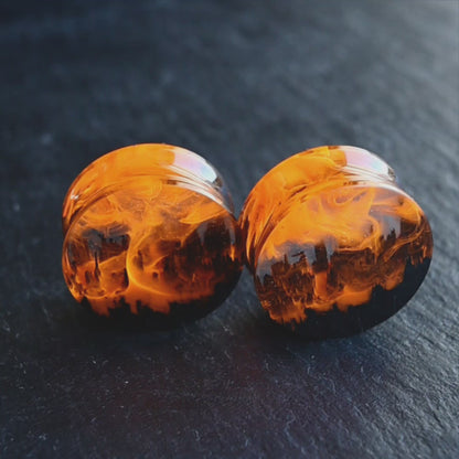 Fire Wood Resin Plug Earrings